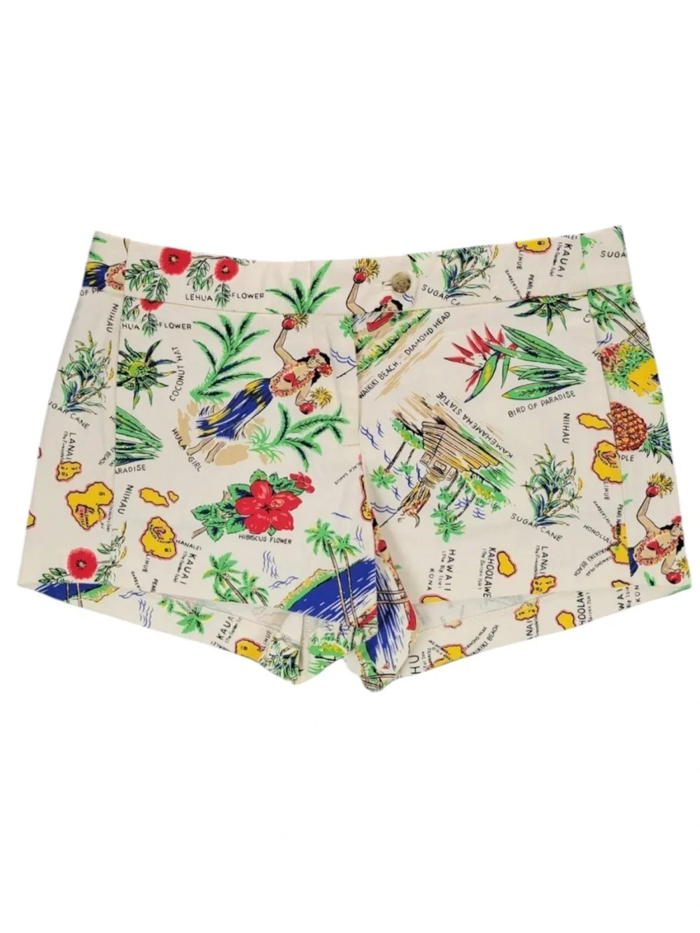 J. CREW Chino City Fit Novelty Hawaiian Map Print Short Shorts Size 8 -- SO CUTE